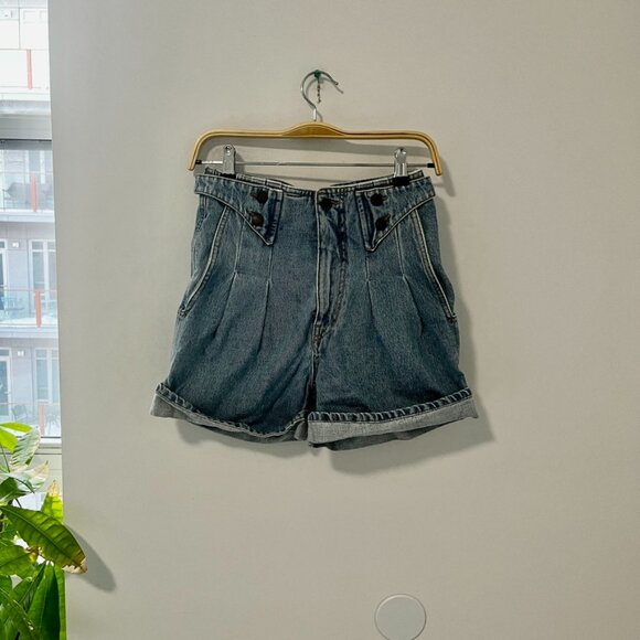 Retrofete Pants - Retrofete Light Blue High Waisted Denim Shorts Size 24